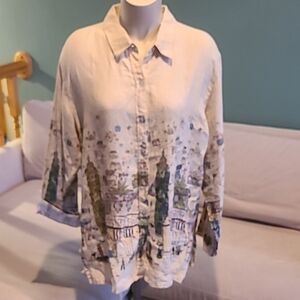 Chico's Beige Printed Button-Up Shirt